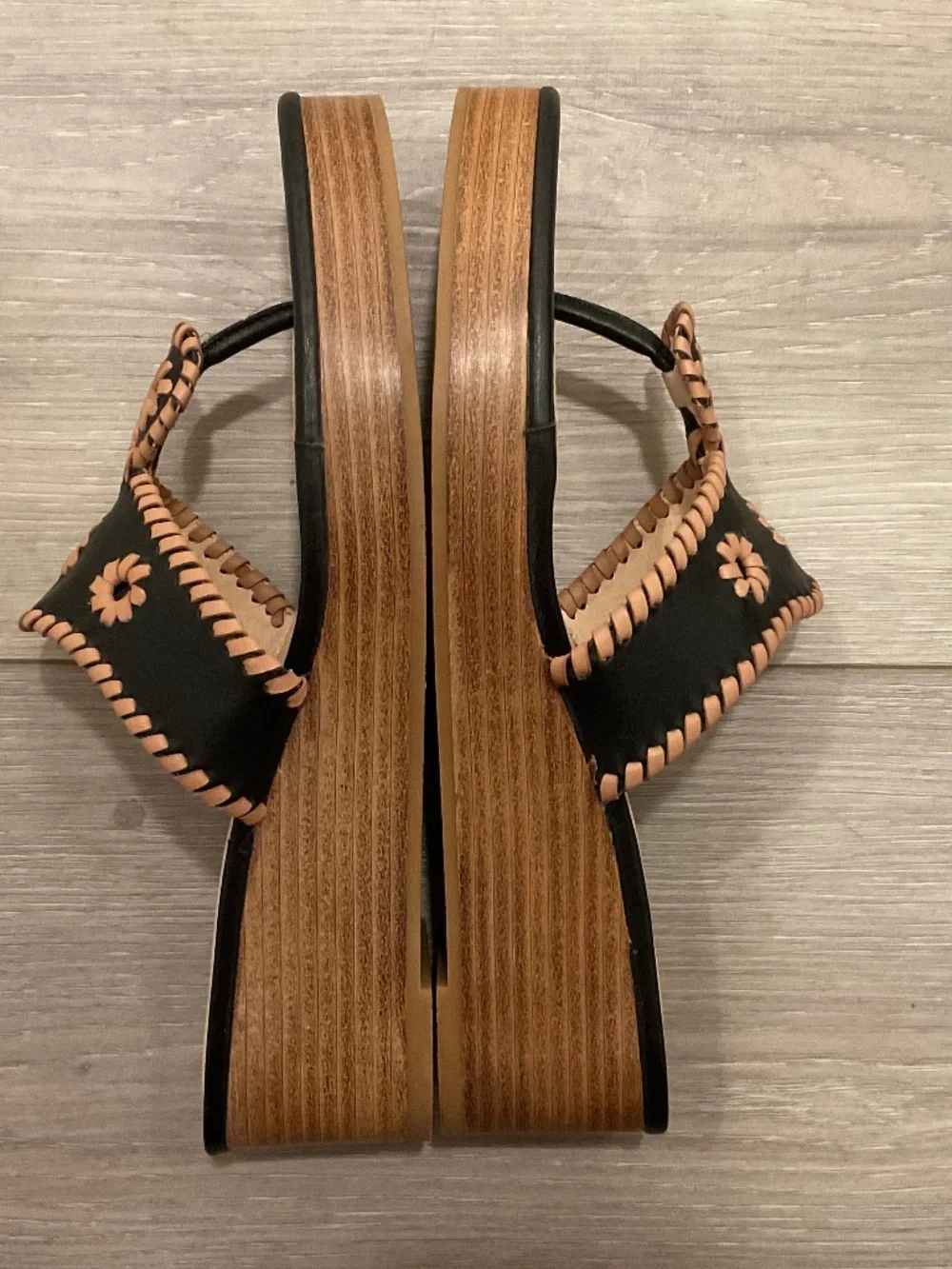 JACK ROGERS Jack’s Mid Wedge Platform Thong Sandal Black/Cafe Au Lait Sz 9.5 NEW